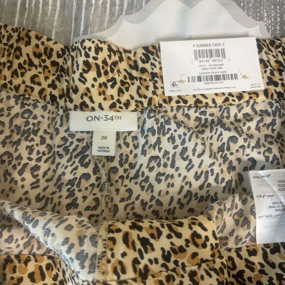 On 34th Women's Plus 2x Beige Leopard Animal Printed Wide-Leg Pants NWT. - Picture 4 of 13